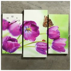 Сюжет Часы настенные модульные «Бабочка на сиреневых цветах», 60 × 80 см