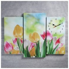 Сюжет Часы настенные модульные «Тюльпаны», 60 × 80 см