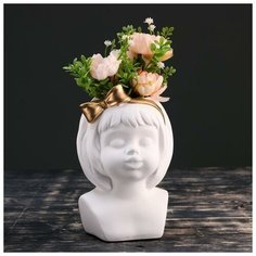 TAKE IT EASY Кашпо керамическое "Девочка с золотым бантом", белое 19*9см