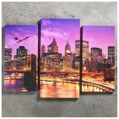 Сюжет Часы настенные, серия: Город, модульные "Светящийся мост", 60х80см