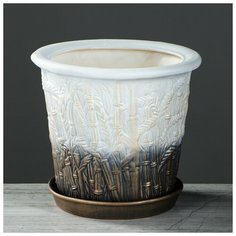 Керамика ручной работы Цветочный горшок "Камыш" бело-золотой, 5 л