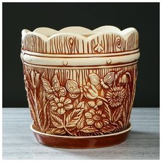 Керамика ручной работы Цветочный горшок "Поляна" под шамот, 14,5 л, микс