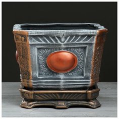 Керамика ручной работы Цветочный горшок "Квадрат", серый цвет, 6 л