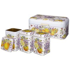 Набор Agness Прованс Лимоны (хлебница 20,9*36,5*16,3 см, емкости для сыпучих 10,5*10,5*16 см, 3 штуки) (949-005)