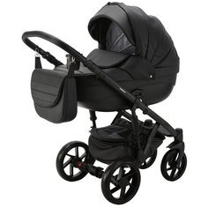 Коляска универсальная Bebe-Mobile Fabiola Deluxe 3 в 1, BF-61S - черная кожа, черная рама