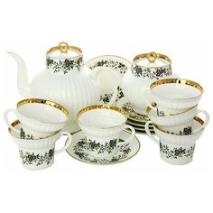 Сервиз чайный. Императорский фарфоровый завод. Форма Волна. Рисунок Тонкие веточки. 20 предметов.