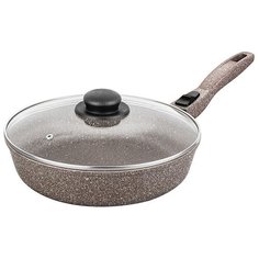 Сковорода Elan gallery Гармония вкуса / Коричневый мрамор индукция 26 см, 120426, с крышкой, съемная ручка, коричневый