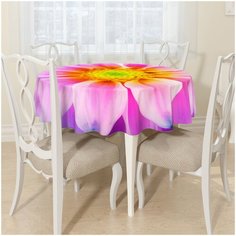 Скатерть Сирень круглая, шелковистая "Яркий георгин", D145 см.