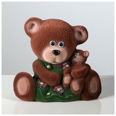 Керамика ручной работы Копилка "Медведица с малышом" флок, коричневая, 30 см, микс