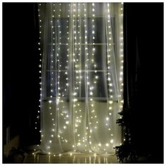 Luazon Lighting Гирлянда "Занавес" 2.8 х 3 м , IP20, серебристая нить, 300 LED, свечение тёплое белое, 8 режимов, USB