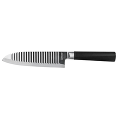 Нож сантоку Rondell Flamberg, лезвие 17.7 см, черный / серебристый