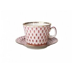 Чашка с блюдцем чайная. Императорский фарфоровый завод. Форма Молодежная. Рисунок Сетка-Блюз 2. 210 мл.
