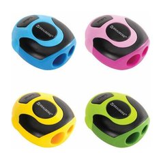 Точилка BRAUBERG "Sirius", 2 отверстия для чернографитных карандашей (в том числе утолщенных), резиновый упор, с контейнером, ассорти,223590