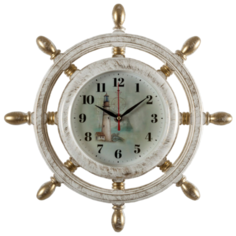 Часы настенные "Маяк" штурвал d=15см, корпус белый с золотом,3615-104 Рубин