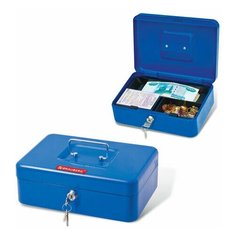 Ящик для денег, ценностей, документов, печатей, 90х180х250 мм, ключевой замок, синий, BRAUBERG, 290335