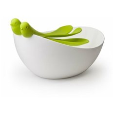 Салатница с ложками Sparrow зеленая Qualy