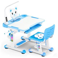 Детский комплект Mealux EVO BD-04 New XL Teddy + Led:Растущая парта(длина столешницы-77 см)+растущий стул+лампа