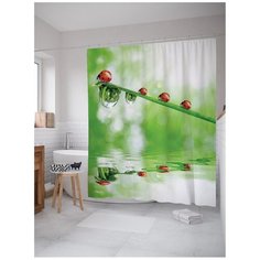 Штора для ванной JoyArty Строй божьих коровок 180x200 зеленый