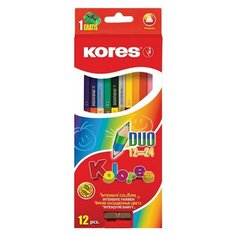 Карандаши цветные Kores "Duo", 24 цвета, двусторонние, трехгранные с точилкой