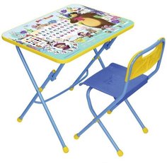Комплект Nika стол + стул Маша и Медведь с азбукой №2 (КПУ1/2) 60x45 см синий/желтый