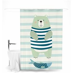 Шторка для ванной Сирень "Мишка-рыбак"