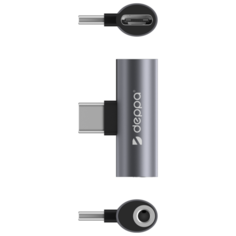 Адаптер-переходник Deppa USB-C - 3,5mm + USB-C для подключения к смартфону проводных наушников, графит