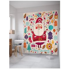 Штора для ванной JoyArty Веселый Санта Клаус 180x200 белый/красный