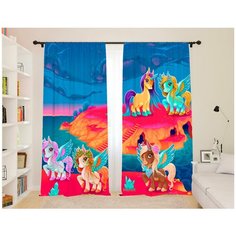 Фотошторы Сирень для детской "Остров прекрасных пони", 145*260 2 шт., Блэкаут