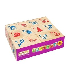 Кубики Пелси Алфавит и рисунок, 12 шт. И674 Теремок (Пелси)