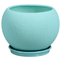 Горшок Керамика ручной работы с поддоном Шар шелк 16 х 16 х 13 см бирюзовый
