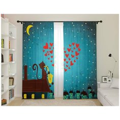 Фотошторы Сирень для детской "Лунный кот", 145*260 2 шт. Блэкаут