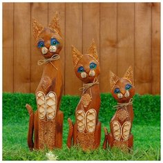 Сувенир дерево "Кошки с ажурной резьбой" набор 3 шт h=30, 40, 50 см 2027762 Сима ленд