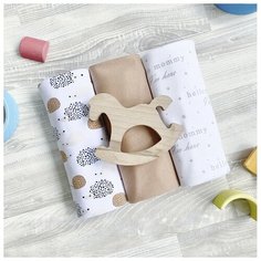 Многоразовые пеленки Mjolk трикотаж 120x85, с принтом Ёжики/Hello Mommy/Camel 3 шт.