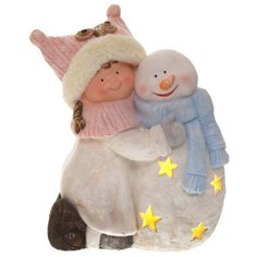 Фигурка РЕМЕКО Девочка и снеговик 40.5 см бежевый/розовый