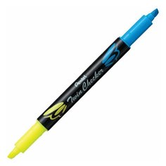 Текстовыделитель двусторонний PENTEL (Япония), желтый/голубой, "Twin Checker", линия 3,5 мм, SLW8-GS