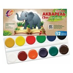 Краски акварельные ЛУЧ "Zoo", 12 цветов, медовые, без кисти, картонная коробка, 19С1247-08