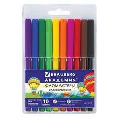 Фломастеры BRAUBERG "академия", 10 цветов, вентилируемый колпачок, ПВХ упаковка, 151410
