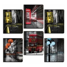 Тетрадь А5, 48 л., альт, скоба, клетка, глянцевый лак, "города контрасты NEW" (5 видов), 7-48-182