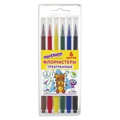 Фломастеры юнландия 6 цветов, "зоопарк", трехгранные, вентилируемый колпачок, 151424