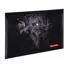 Папка-конверт с кнопкой BRAUBERG "LEOPARD", А4, 160 мкм, до 100 листов, цветная печать, 228039