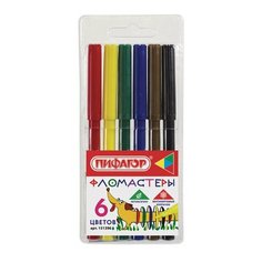 Фломастеры пифагор "Веселая такса", 6 цветов, вентилируемый колпачок, 151396
