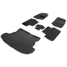 Коврики в салон и багажник автомобиля AutoFlex для Mitsubishi Outlander III (багажник без органайзера) 2012-2018 2018-н.в., полиуретан, черные, 6 частей, с крепежом, K9400101-3