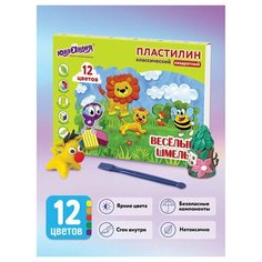 Пластилин классический юнландия "весёлый шмель", 12 цветов, 204 г, со стеком, квадратный, 104823