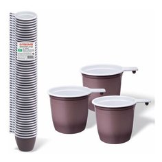 Чашка одноразовая для чая и кофе 200 мл, комплект 50 шт., пластик, бело-коричневые, ПП, LAIMA, 600940 Лайма