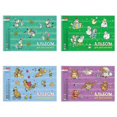 Альбом для рисования А4 40 л., спираль, обложка картон, HATBER, 205х290 мм, "Забавы" (4 вида в спайке), 40А4Всп