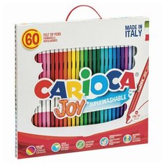 Фломастеры CARIOCA (Италия) "Joy", 60 шт., 30 цветов, суперсмываемые, картонная коробка с ручкой, 41015