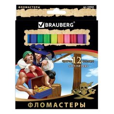 Фломастеры BRAUBERG "Корсары", 12 цветов, вентилируемый колпачок, картонная упаковка с золотистым тиснением, 150564