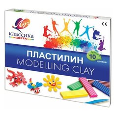 Пластилин классический ЛУЧ "Классика", 10 цветов, 200 г, со стеком, картонная упаковка, 7С304-08