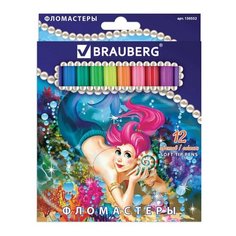 Фломастеры BRAUBERG "Морские легенды", 12 цветов, вентилируемый колпачок, картонная упаковка с блестками, 150552