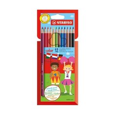 Карандаши цветные STABILO "Color", 12 цветов, грифель 2,5 мм, заточенные, картонный футляр, 1912-77, 1912/77-11